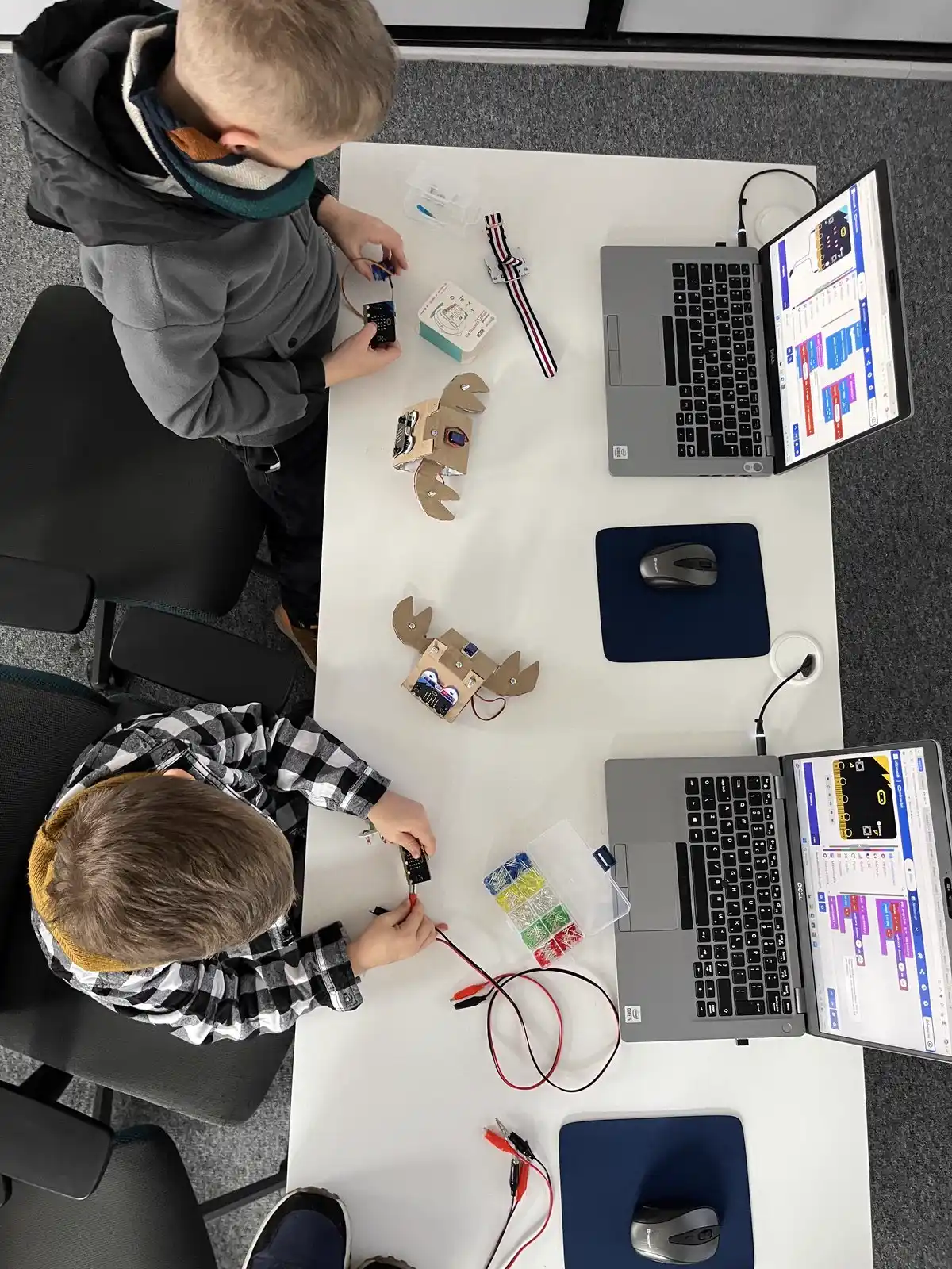 Dziecko programuje micro:bit na warsztatach robotyki